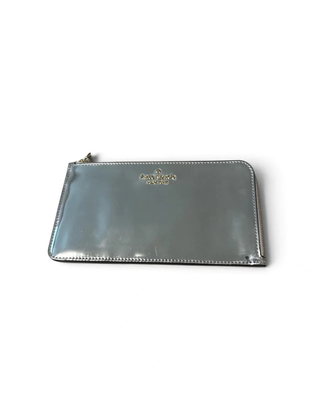 kate spade New York Lucy Metallic Silver L Zip-Around Wristlet new